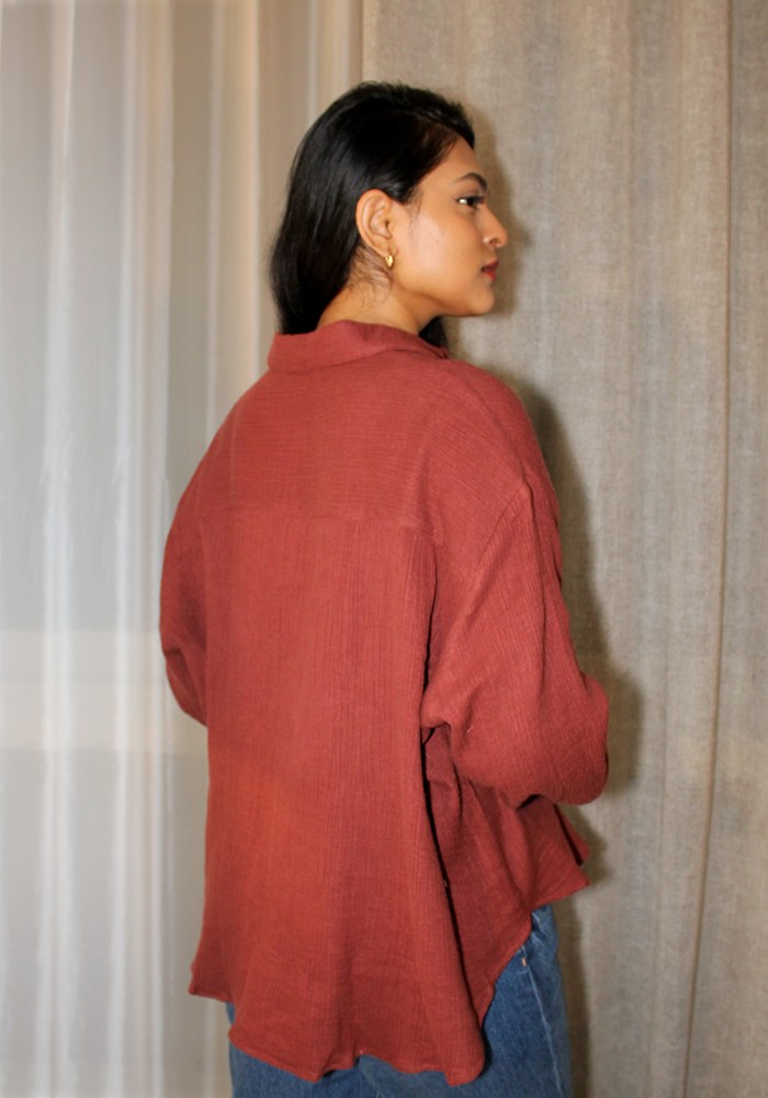 Maroon Crinkle Muslin Oversized Shirt