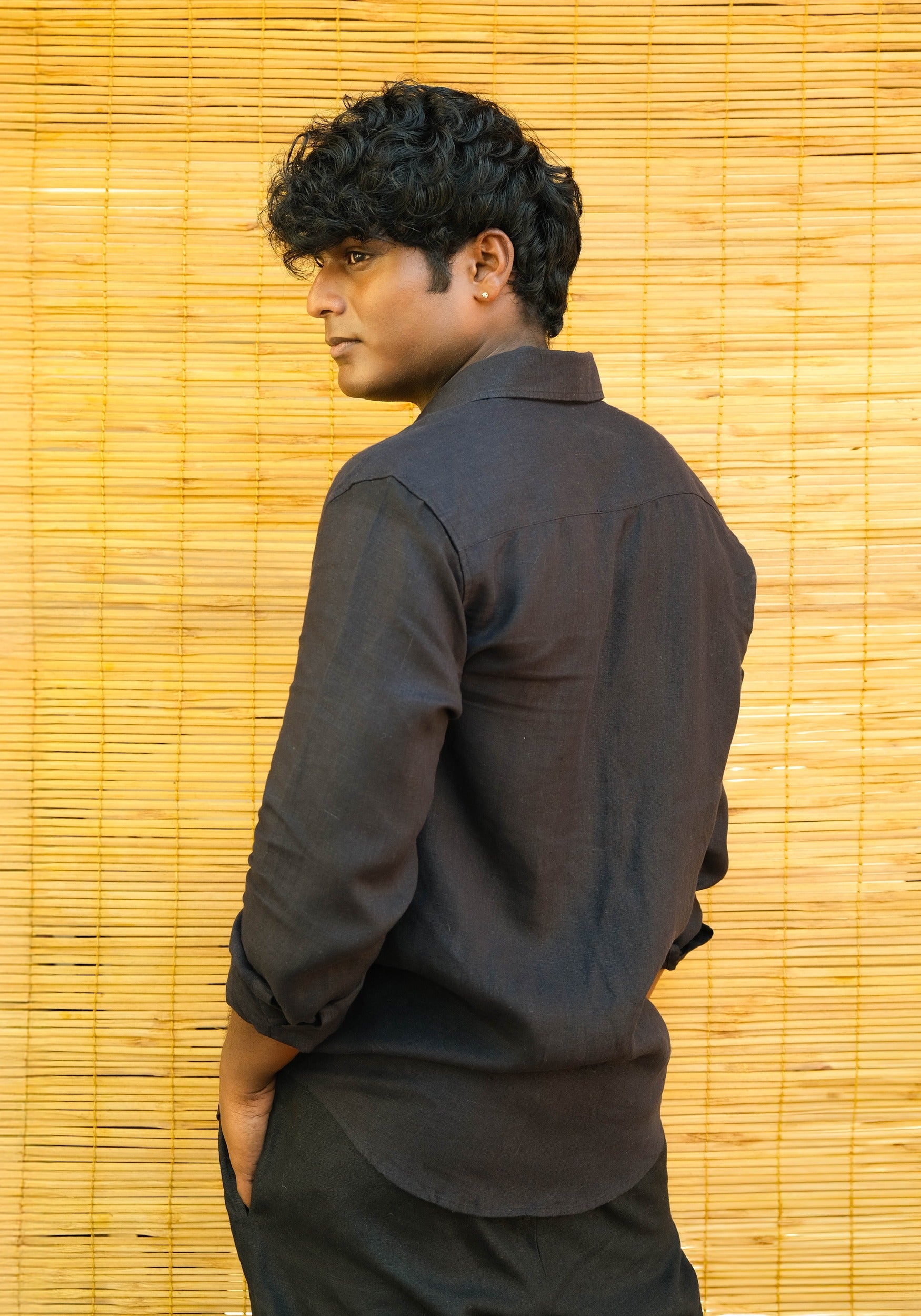 Men's Regular Fit Full Sleeve Linen Shirt Midnight Noir - view 2