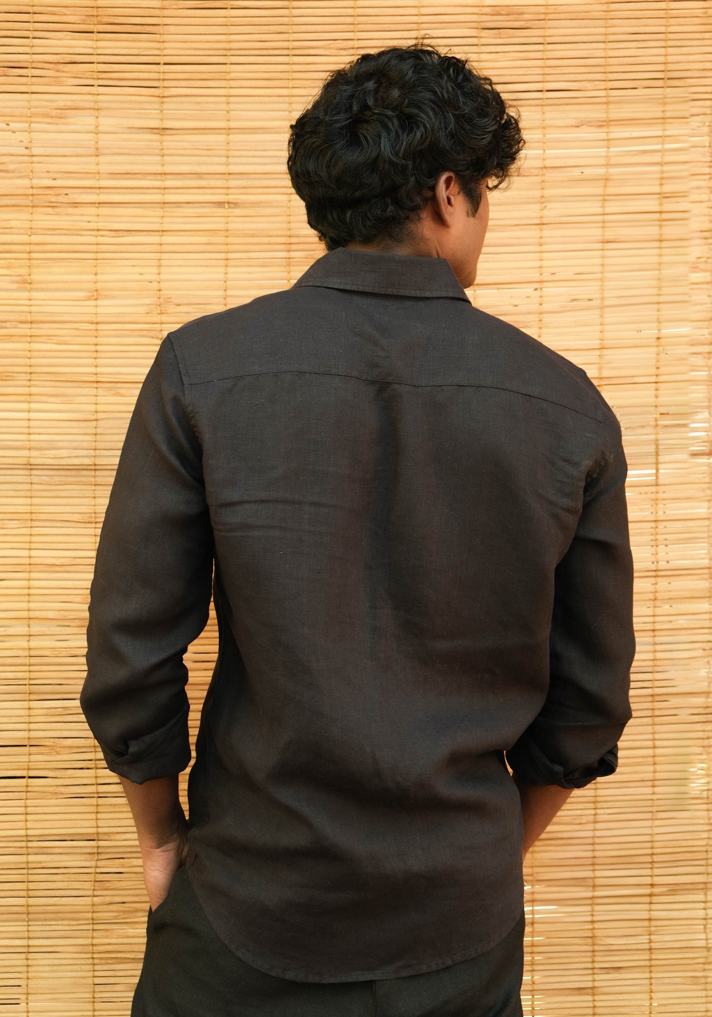 Men's Regular Fit Full Sleeve Linen Shirt Midnight Noir - view 3