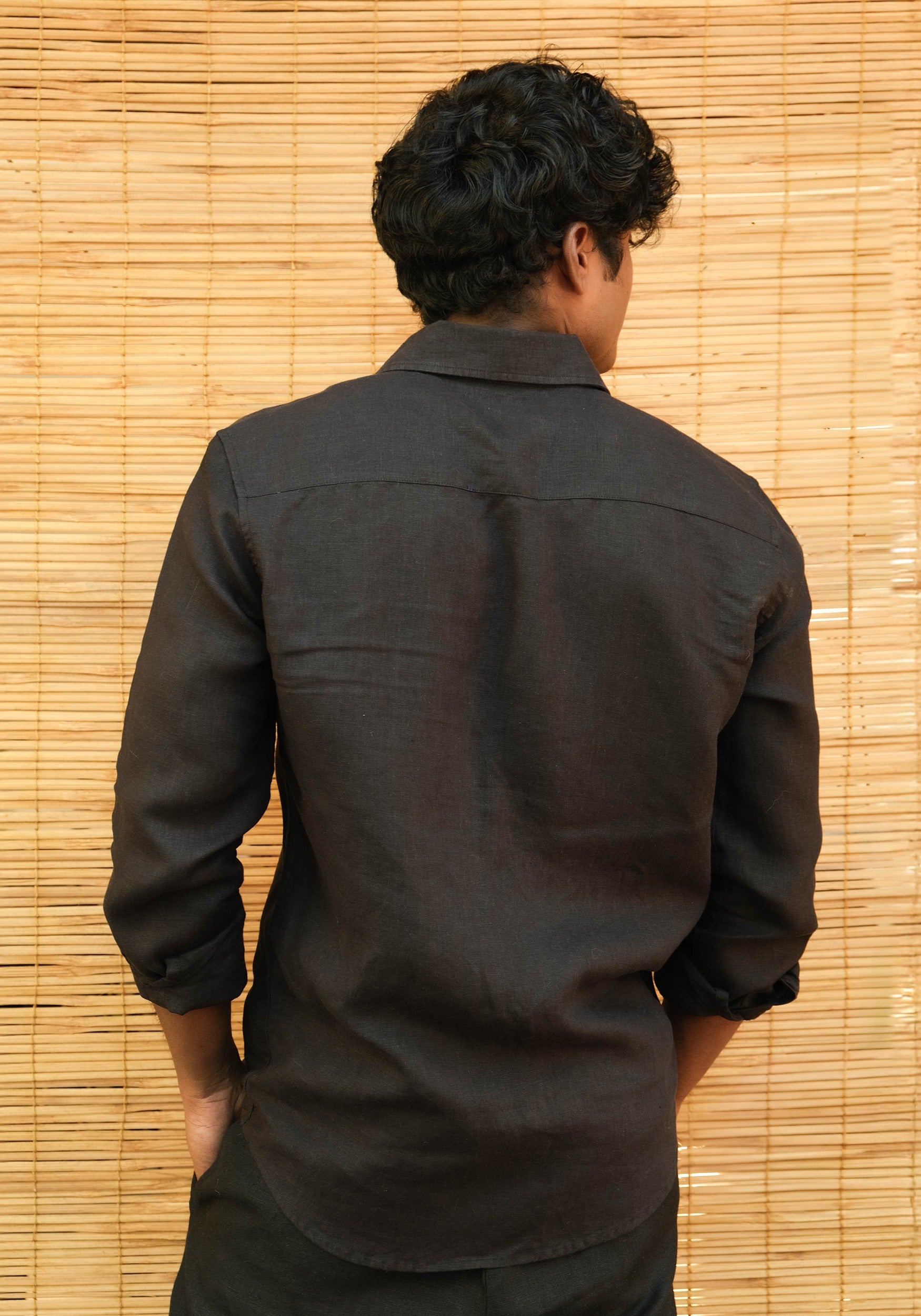 Men's Regular Fit Full Sleeve Linen Shirt Midnight Noir - view 3