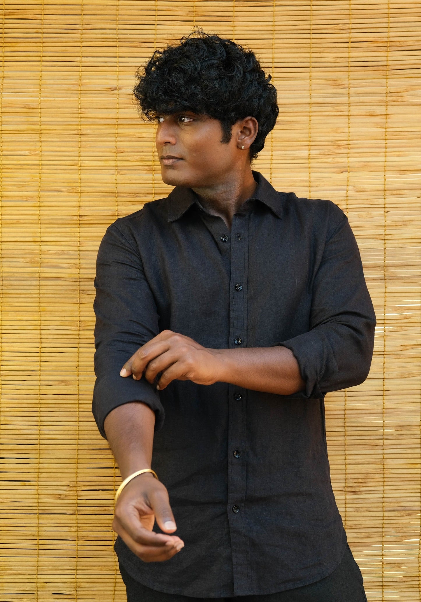 Men's Slim Fit Full Sleeve Linen Shirt Midnight Noir - view 4