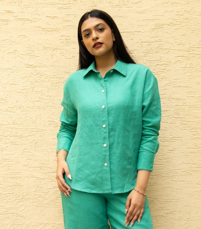 Mid-Rise Linen Trousers Emerald Breeze - view 2