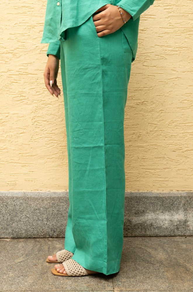 Mid-Rise Linen Trousers Emerald Breeze - view 4