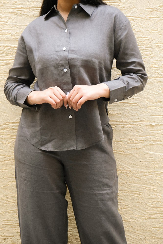 Mid-Rise Linen Trousers Pebble Grey - view 3