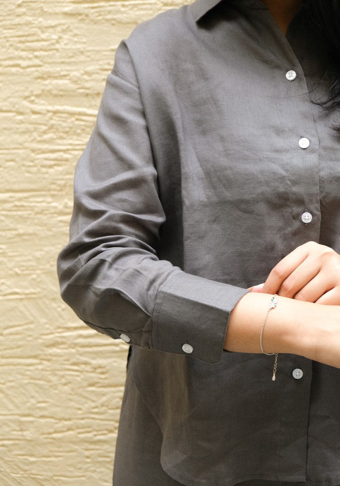 Regular Fit Linen Shirt Pebble Grey - view 3