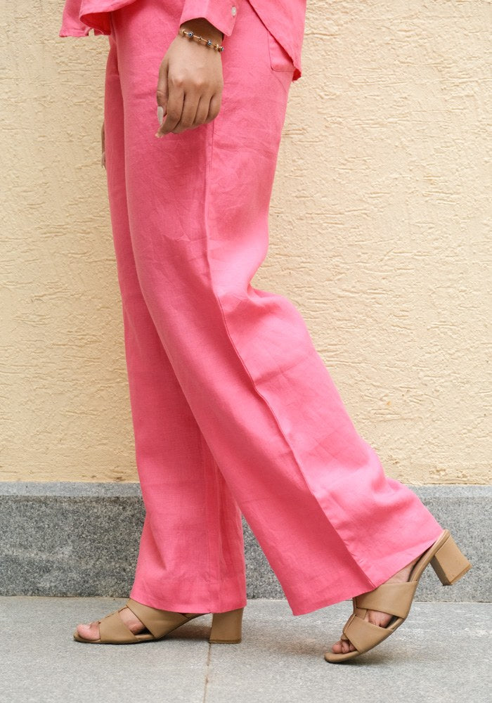 Mid-Rise Linen Trousers Pink Pop - view 2