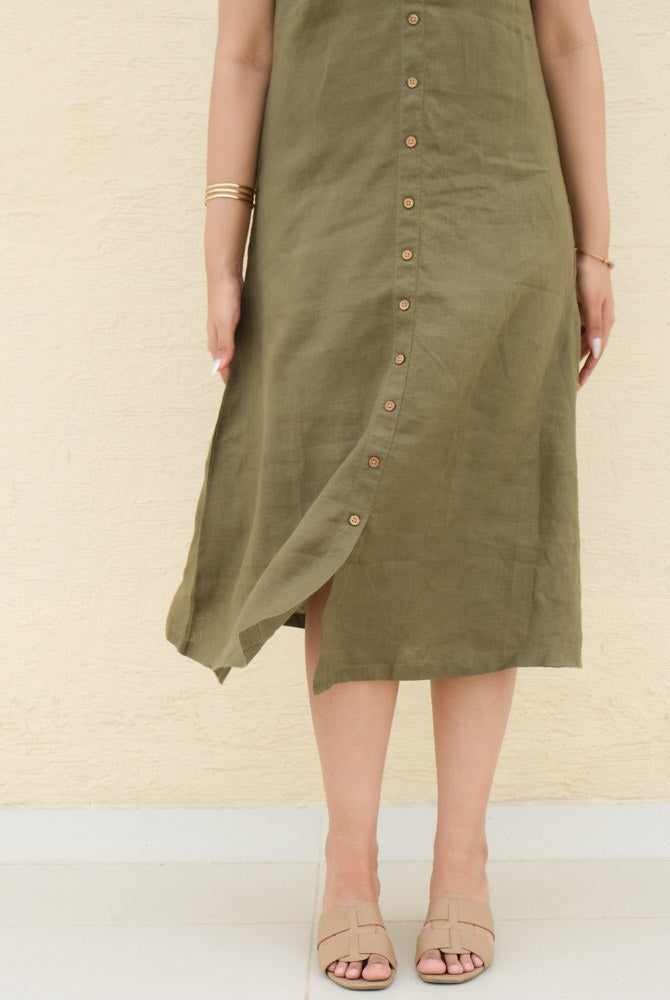A-Line Linen Midi Dress Sage Earth - view 1