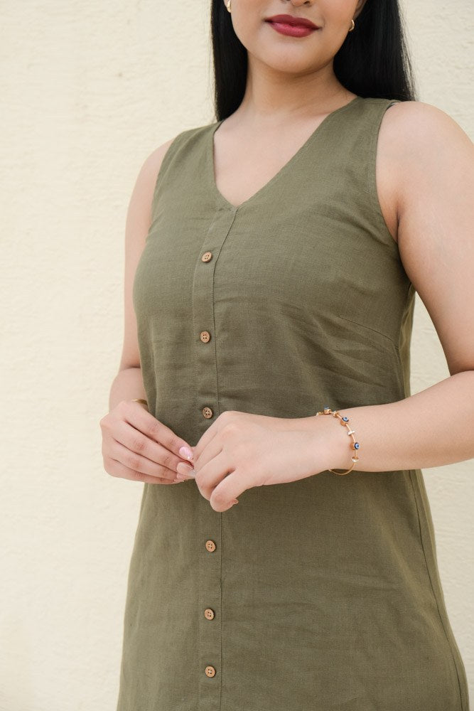 A-Line Linen Midi Dress Sage Earth - view 2