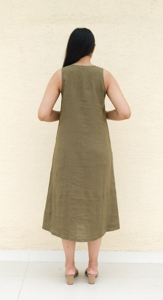 A-Line Linen Midi Dress Sage Earth - view 4