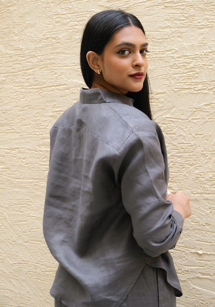 Regular Fit Linen Shirt Pebble Grey - view 4