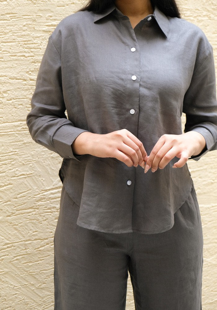 Regular Fit Linen Shirt Pebble Grey - view 5