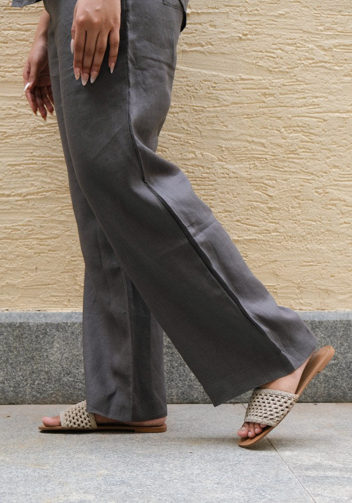 Mid-Rise Linen Trousers Pebble Grey - view 5