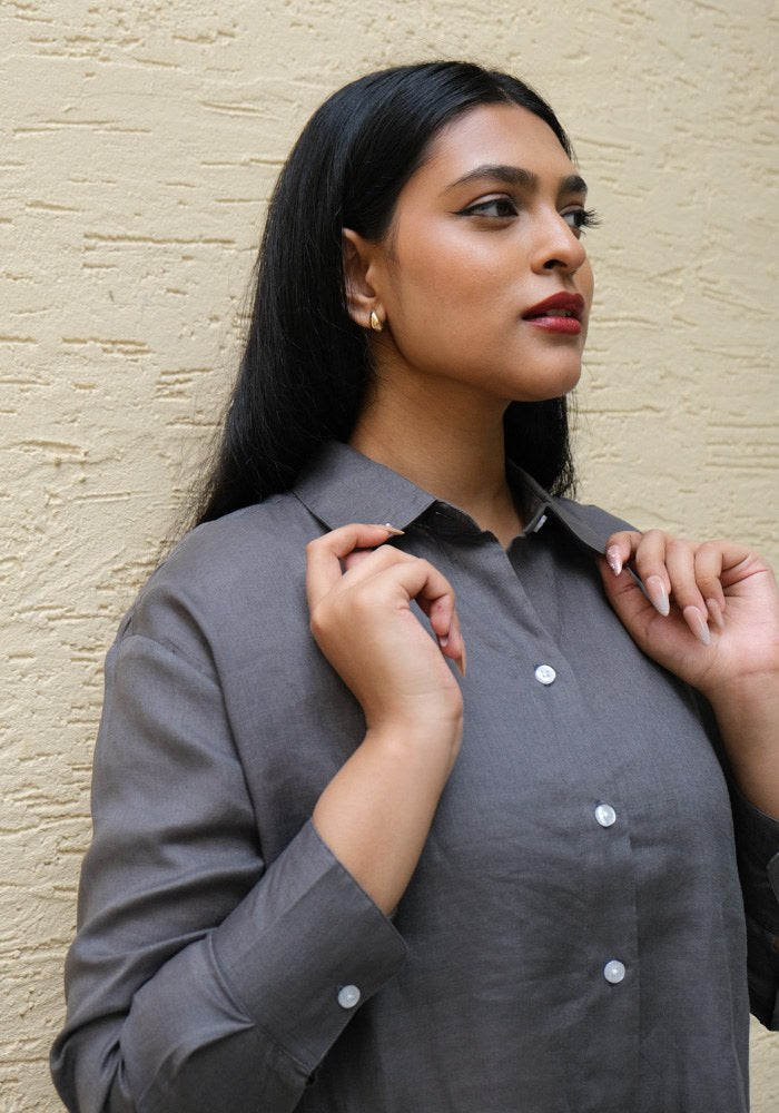 Regular Fit Linen Shirt Pebble Grey - view 6