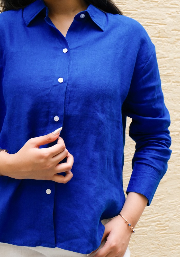 Regular Fit Linen Shirt Royal Wave - view 3