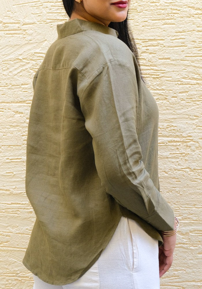 Regular Fit Linen Shirt Sage Earth - view 3