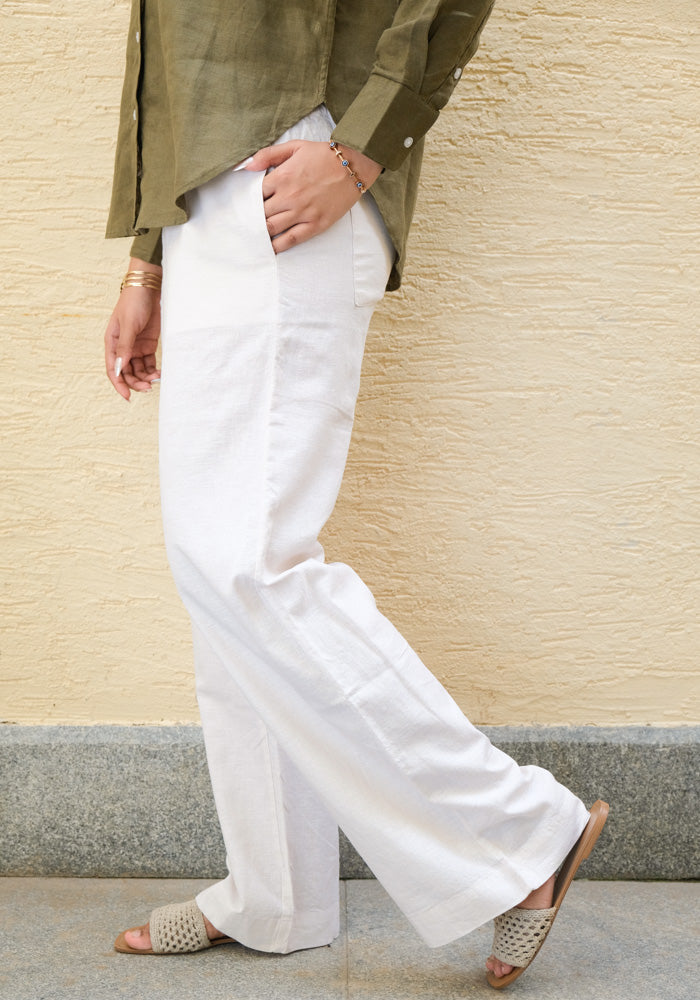 Cream Linen Blend Trousers