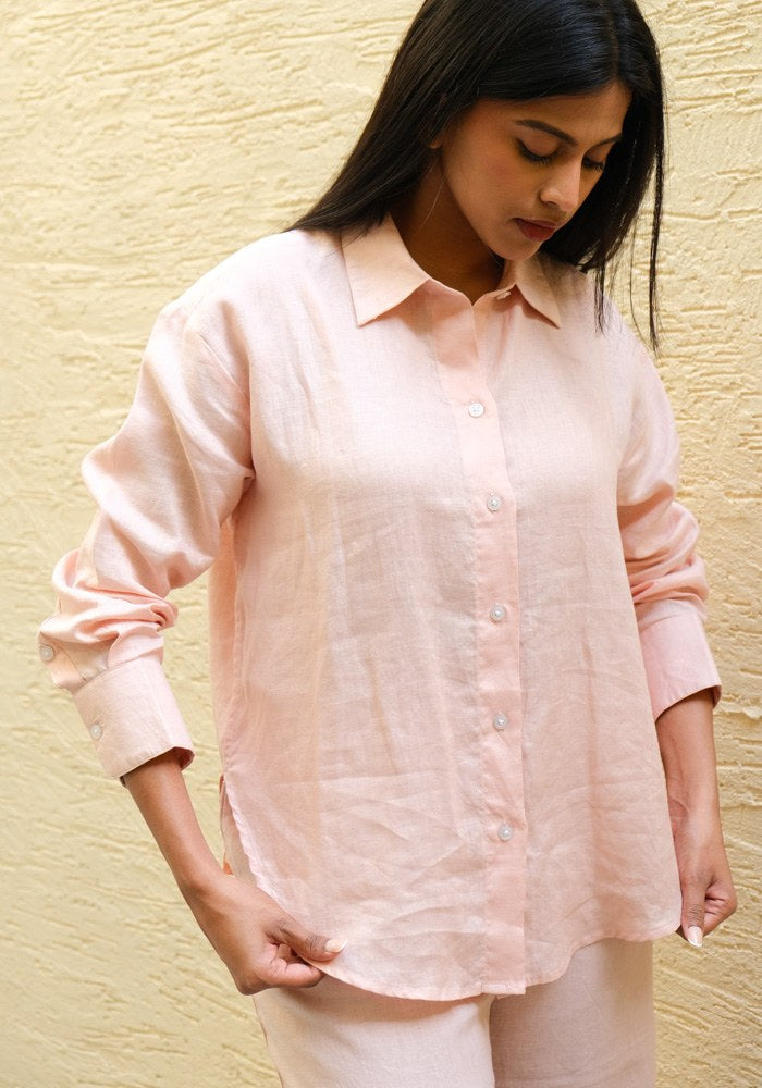 Regular Fit Linen Shirt Peach Blush - view 3