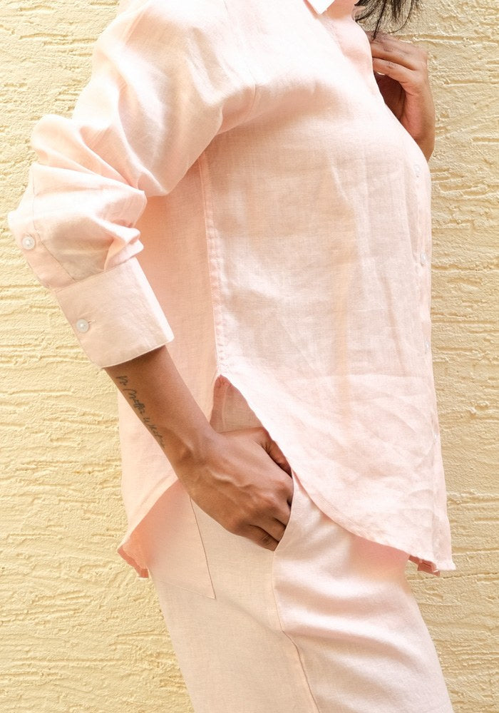 Mid-Rise Linen Trousers Peach Blush - view 3