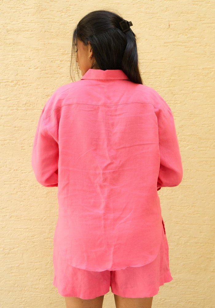 Regular Fit Linen Shirt Pink Pop - view 4
