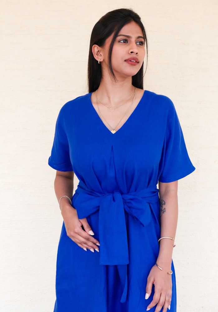 Eterna Linen High Slit Dress with Detachable Belt Royal Wave - view 2