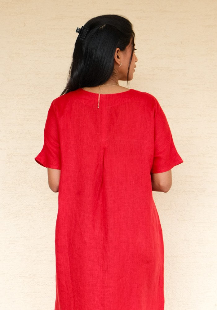 Eterna Linen High Slit Dress with Detachable Belt Jolly Red - view 1