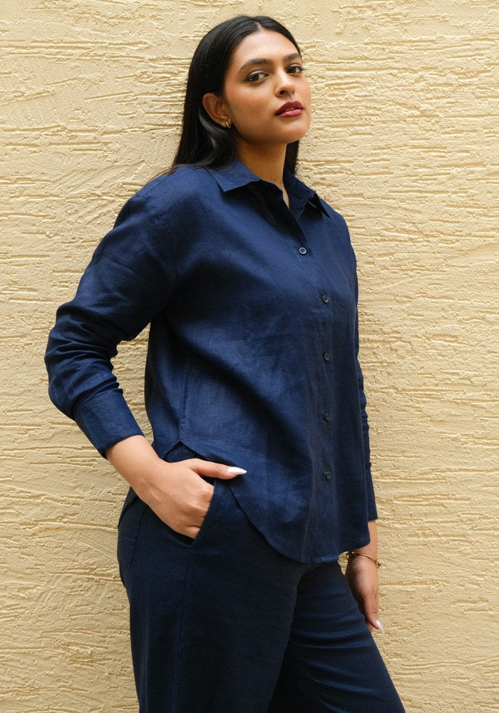 Regular Fit Linen Shirt Midnight Tide - view 1