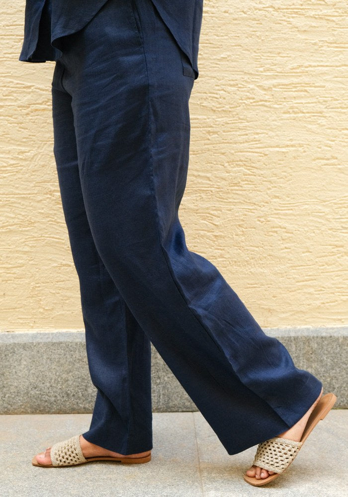 Mid-Rise Linen Trousers Midnight Tide - view 4