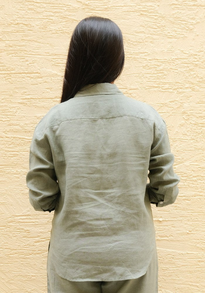 Mid-Rise Linen Trousers Dove Teal - view 2