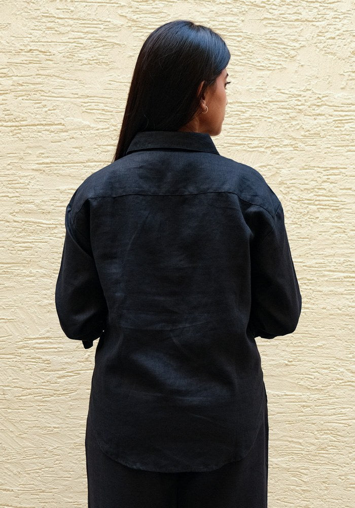 Regular Fit Linen Shirt Midnight Noir - view 4