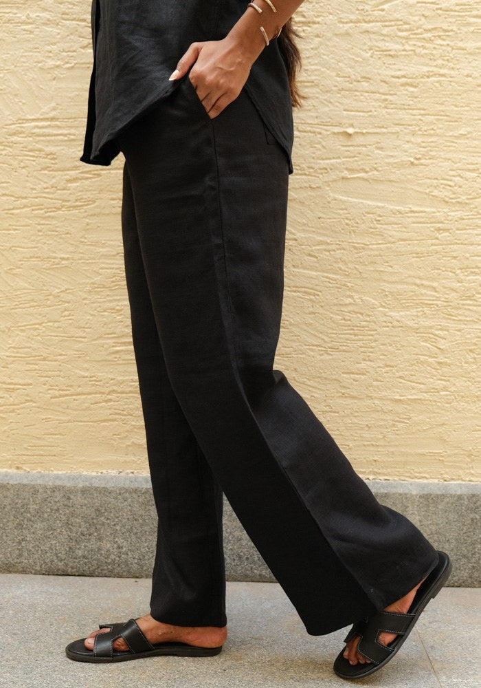 Mid-Rise Linen Trousers Midnight Noir - view 2