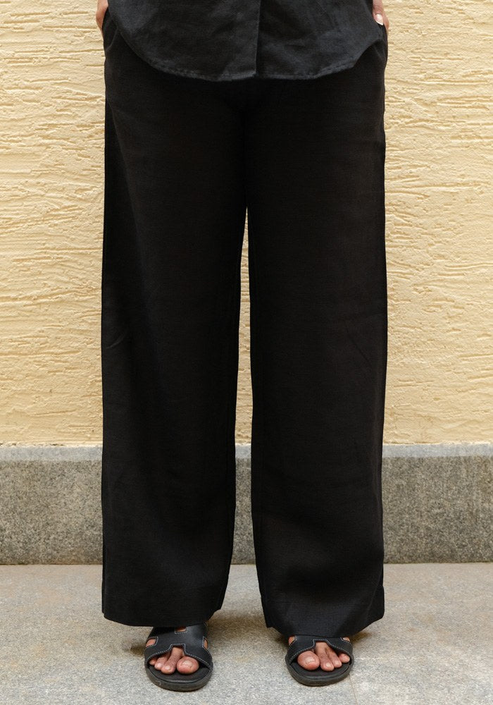 Mid-Rise Linen Trousers Midnight Noir - view 3