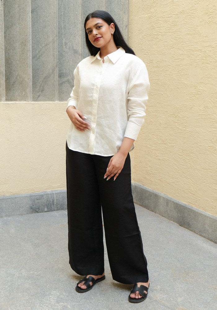 Black High-Waist Linen Trousers Black - view 2