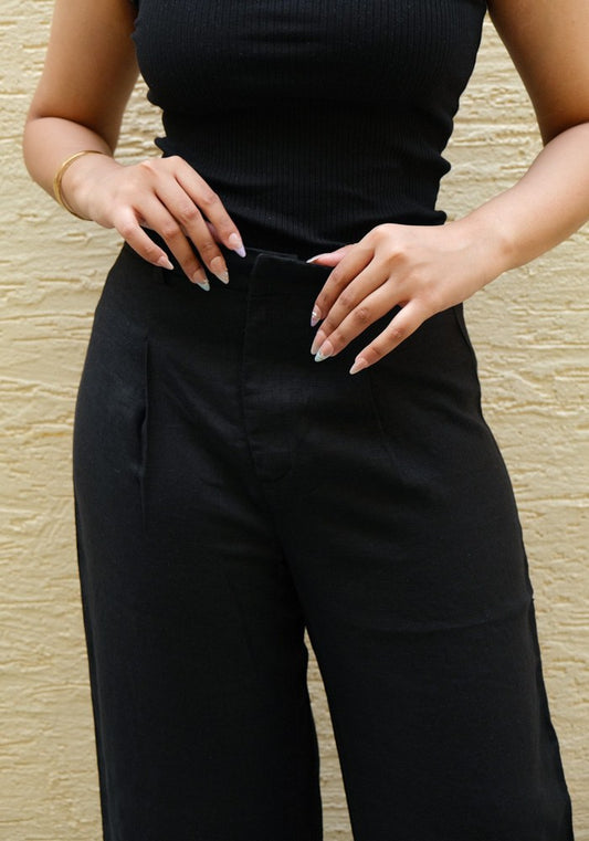 Black High-Waist Linen Trousers Black - view 1