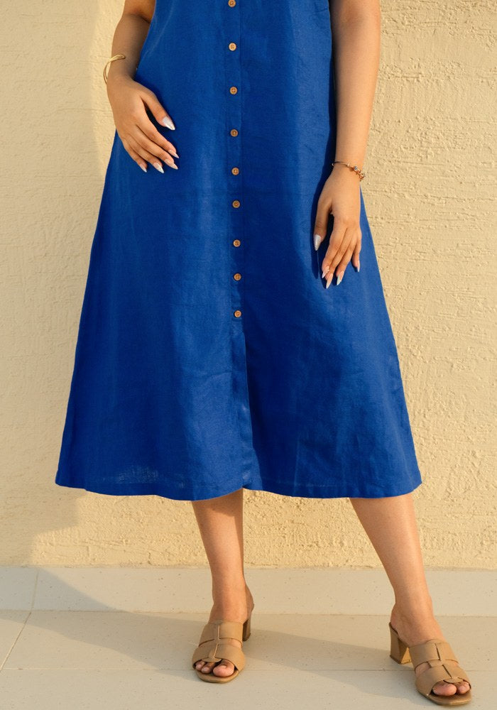 A-Line Linen Midi Dress Royal Wave - view 2