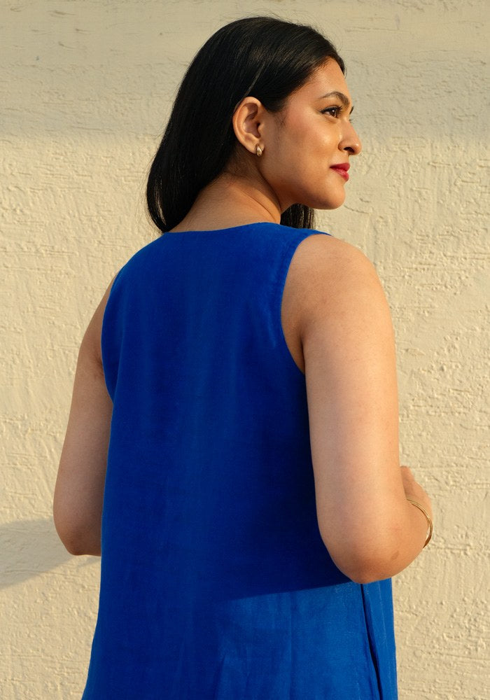 A-Line Linen Midi Dress Royal Wave - view 4