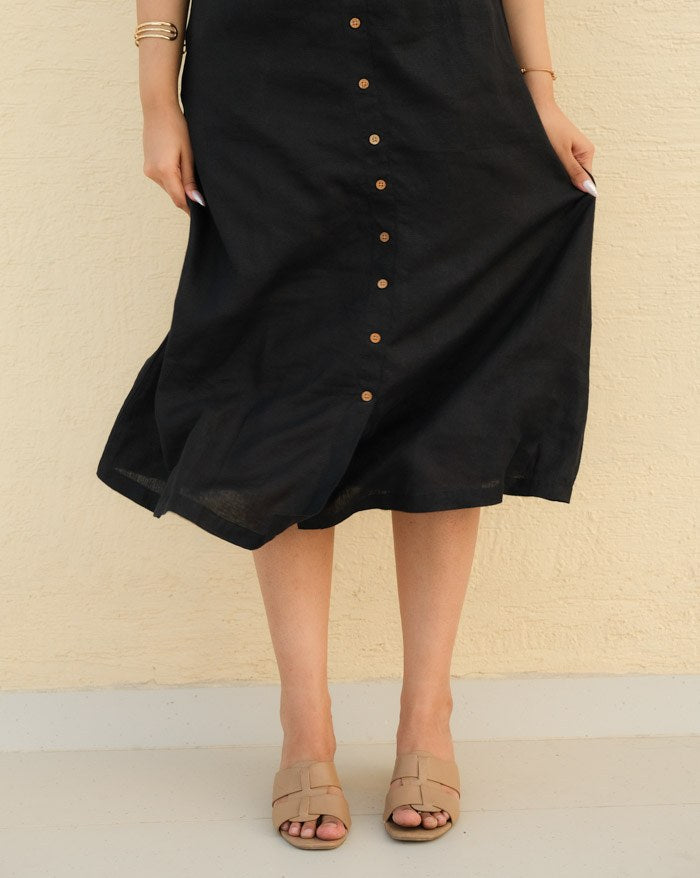 A-Line Linen Midi Dress Midnight Noir - view 2