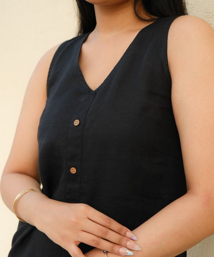 A-Line Linen Midi Dress Midnight Noir - view 5