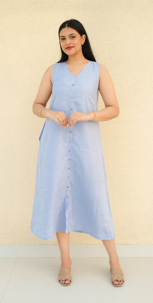 A-Line Linen Midi Dress Frosted Lilac - view 1