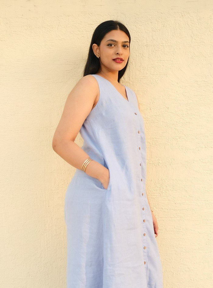 A-Line Linen Midi Dress Frosted Lilac - view 2