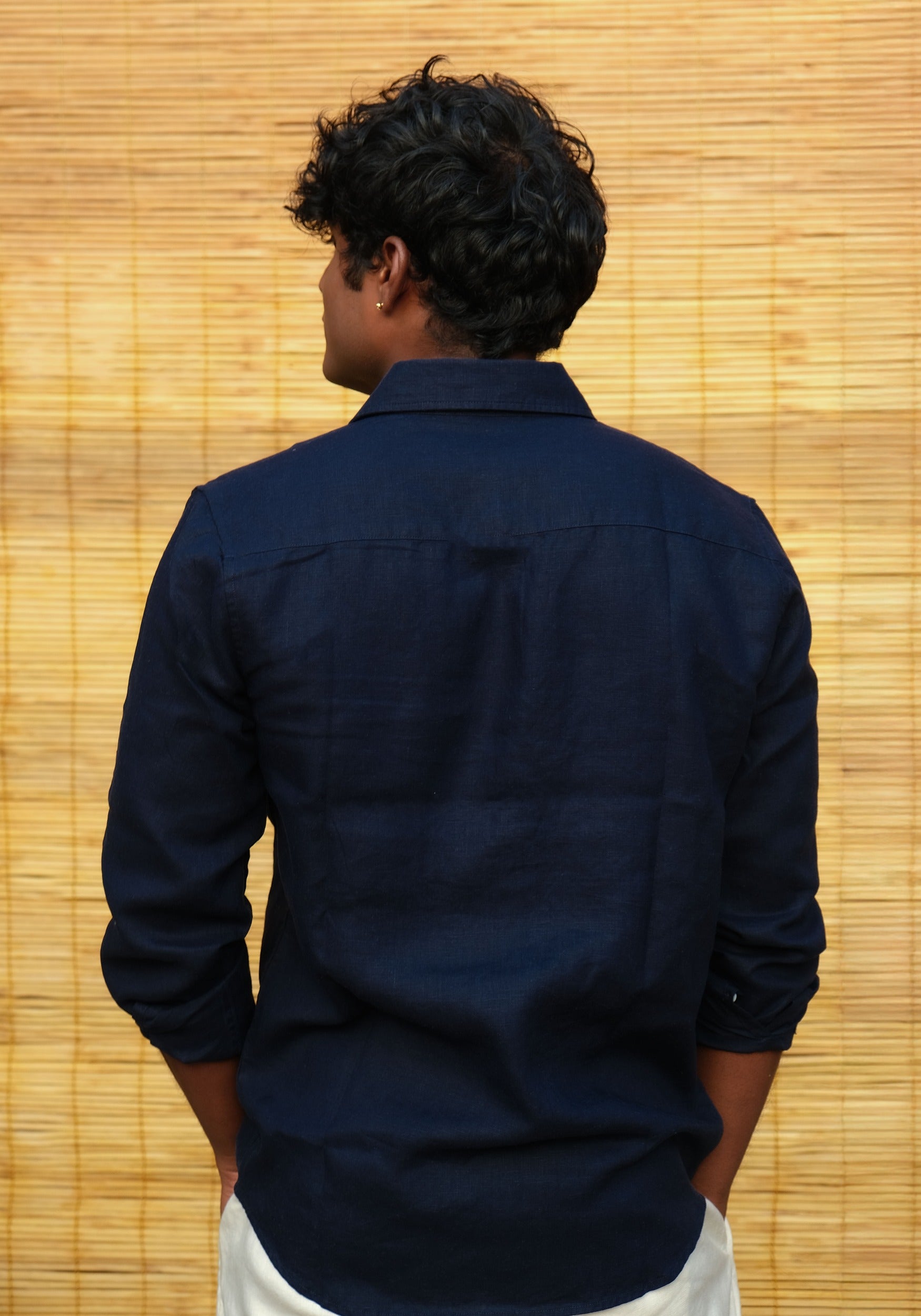 Men's Regular Fit Full Sleeve Linen Shirt Midnight Tide - view 1