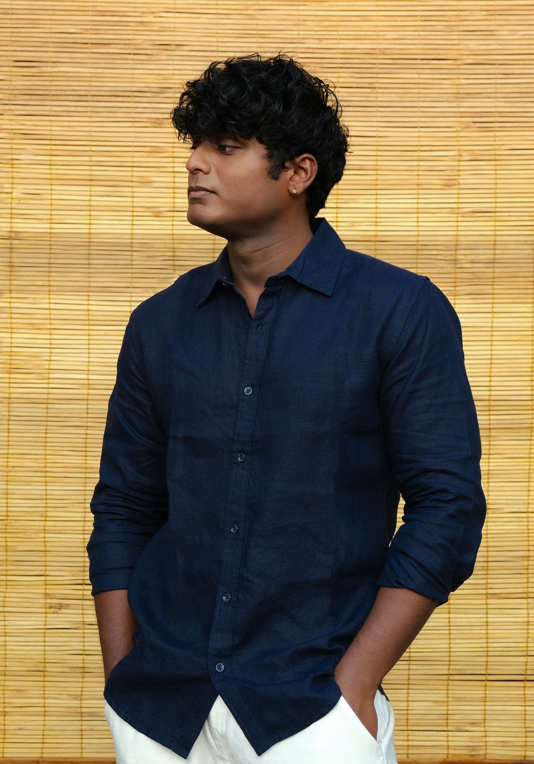 Men's Regular Fit Full Sleeve Linen Shirt Midnight Tide - view 2