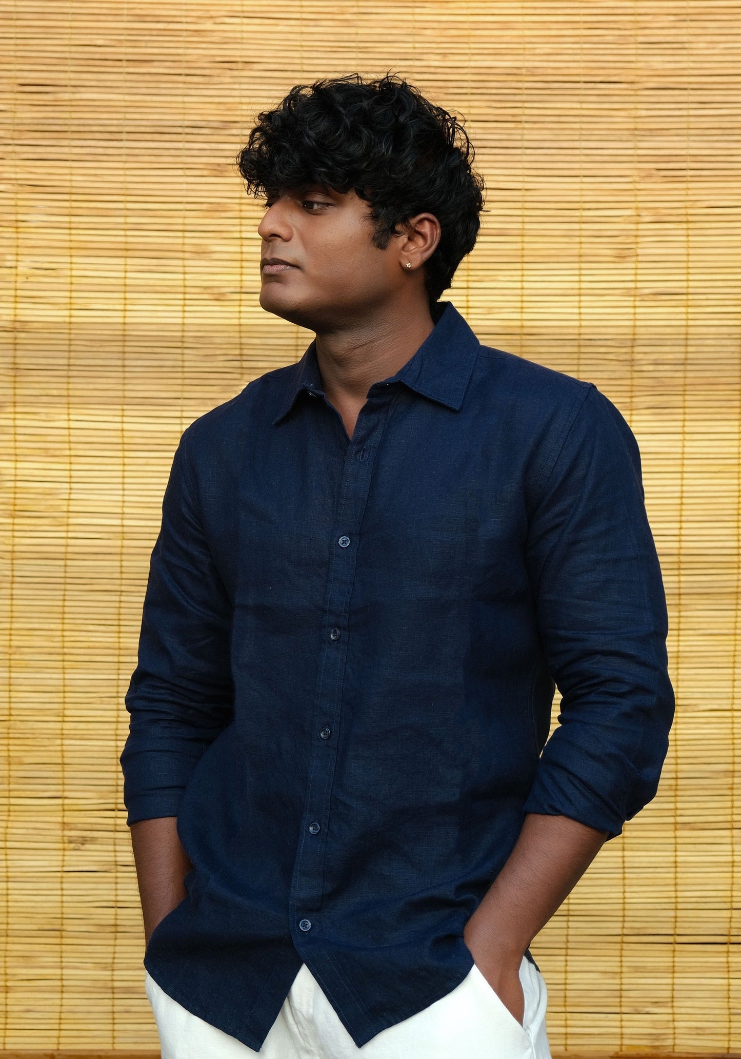Men's Slim Fit Full Sleeve Linen Shirt Midnight Tide - view 2