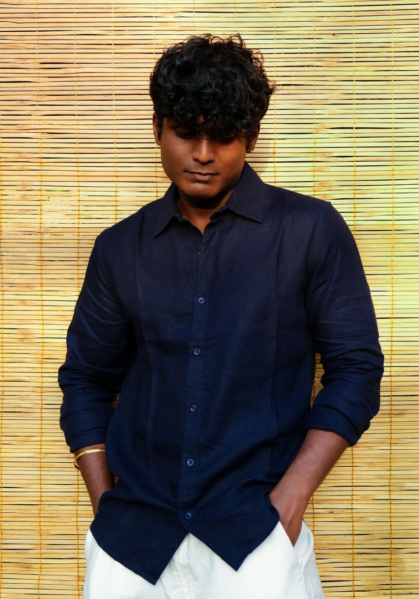 Men's Regular Fit Full Sleeve Linen Shirt Midnight Tide - view 3