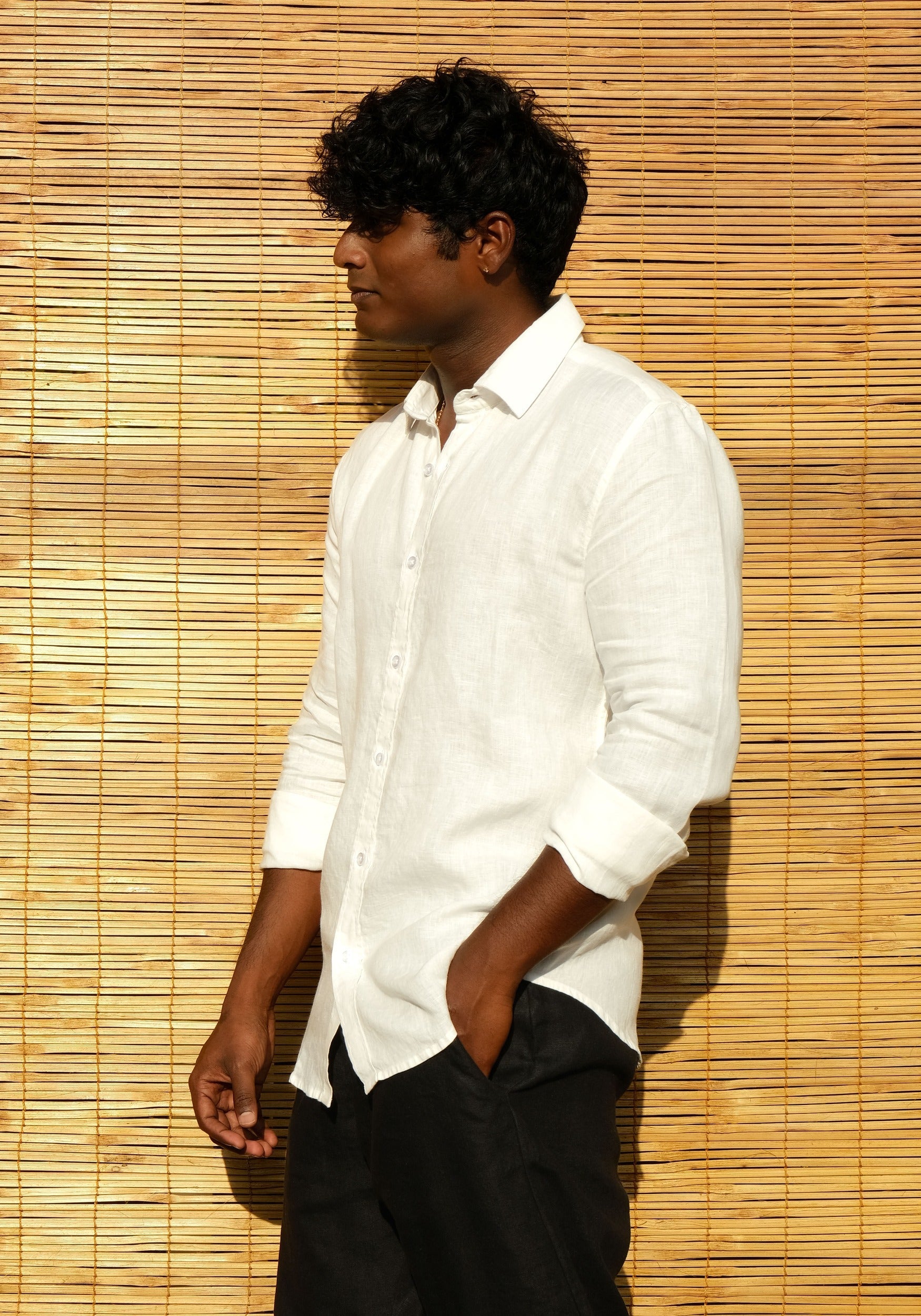 Men's Slim Fit Full Sleeve Linen Shirt Snow - view 3