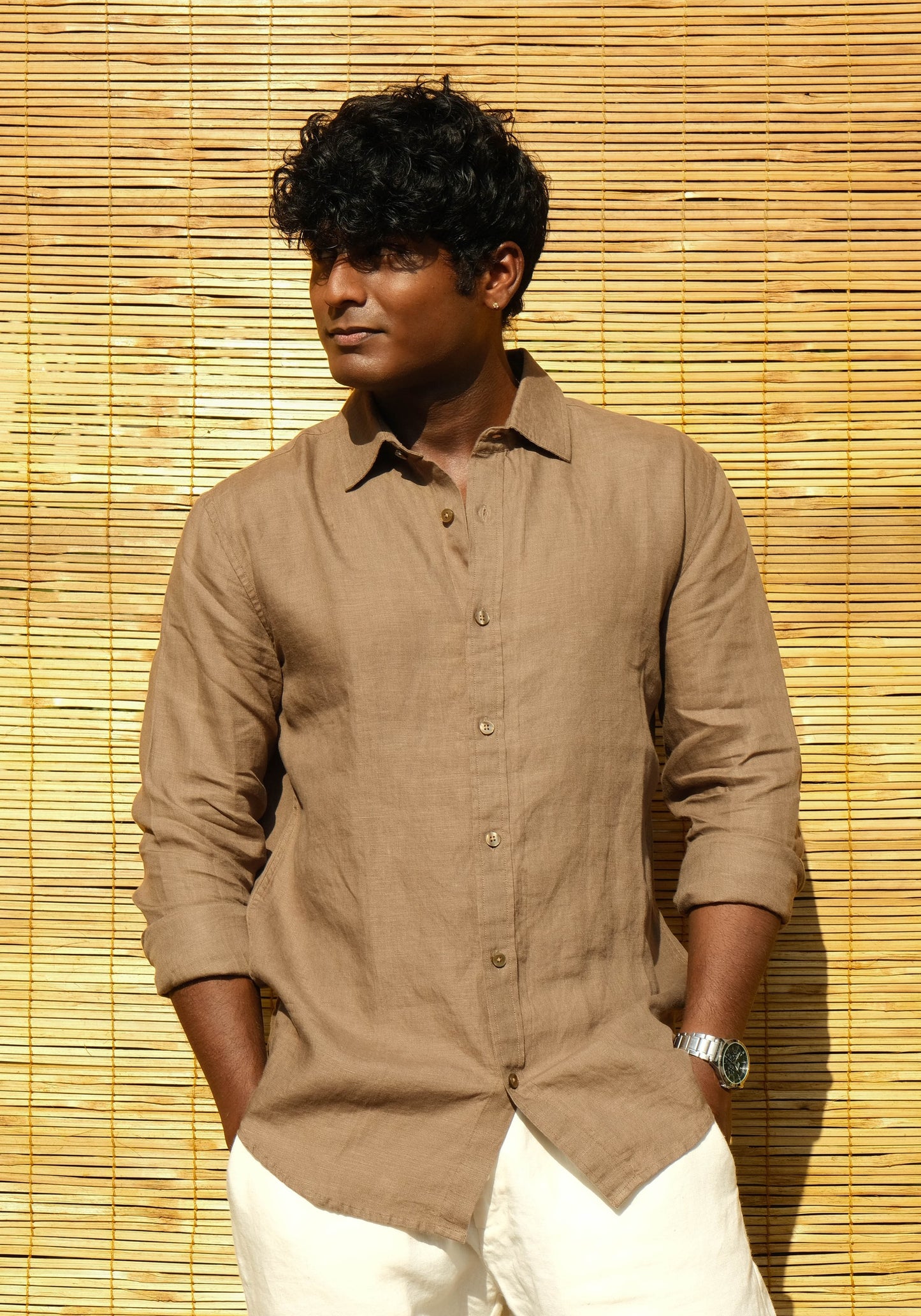 Men's Regular Fit Full Sleeve Linen Shirt Clay - view 1