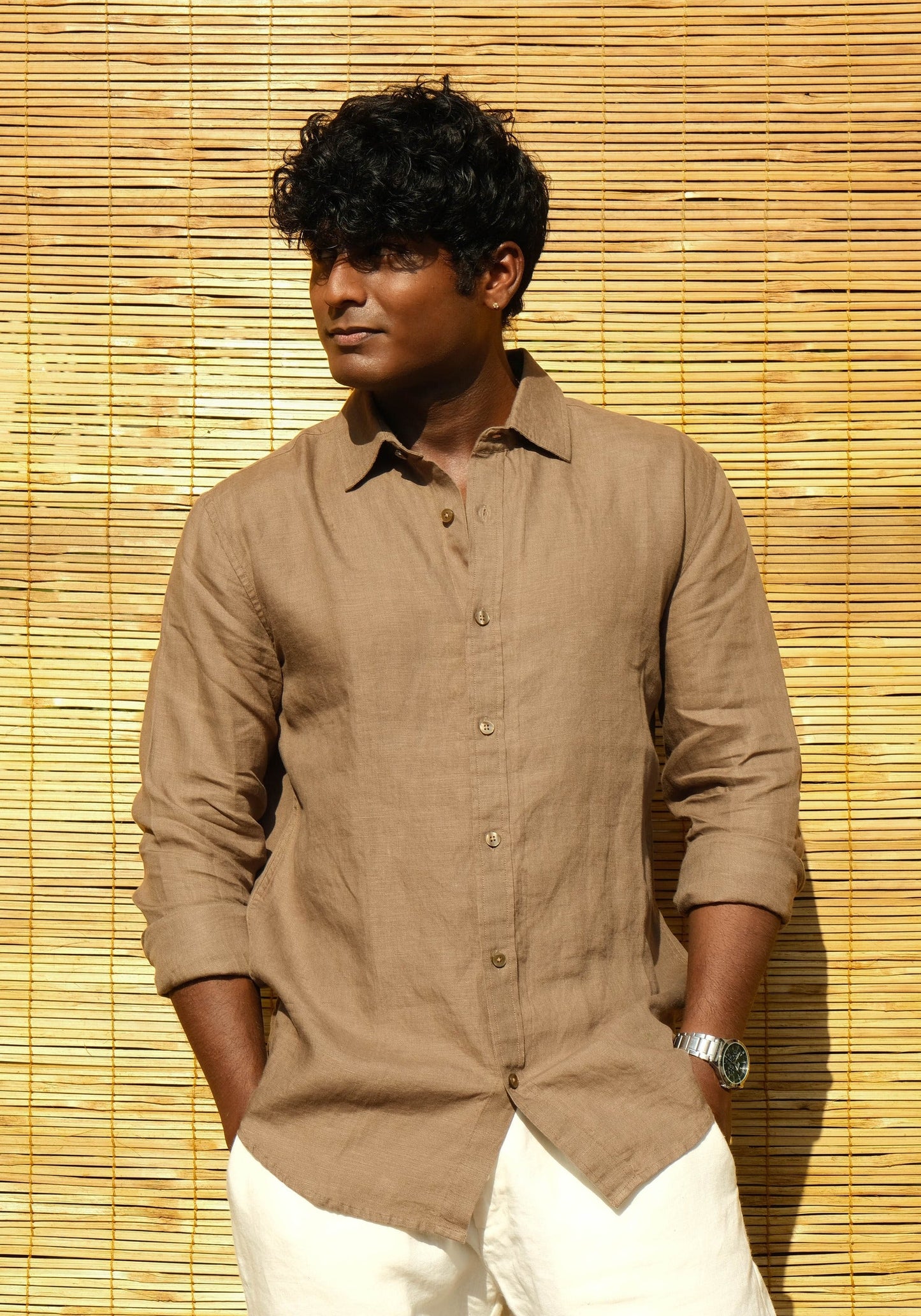 Men's Slim Fit Full Sleeve Linen Shirt Clay - view 1