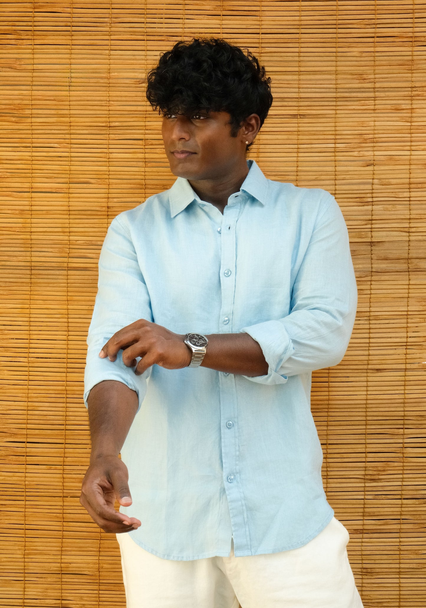 Men's Regular Fit Full Sleeve Linen Shirt Sky - view 1