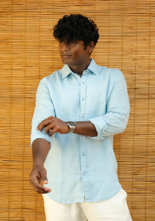 Men's Slim Fit Full Sleeve Linen Shirt Sky - view 1