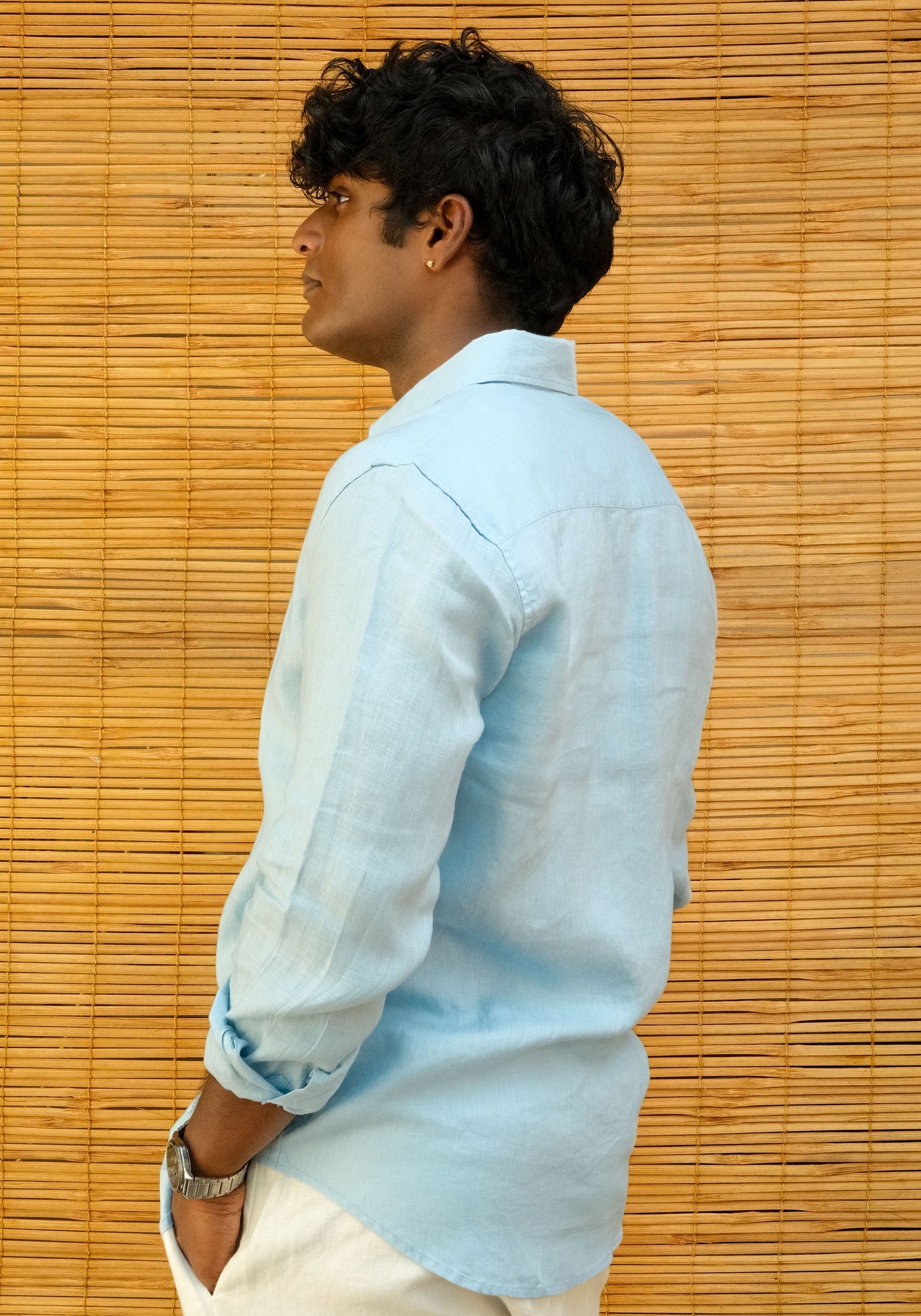 Men's Regular Fit Full Sleeve Linen Shirt Sky - view 2