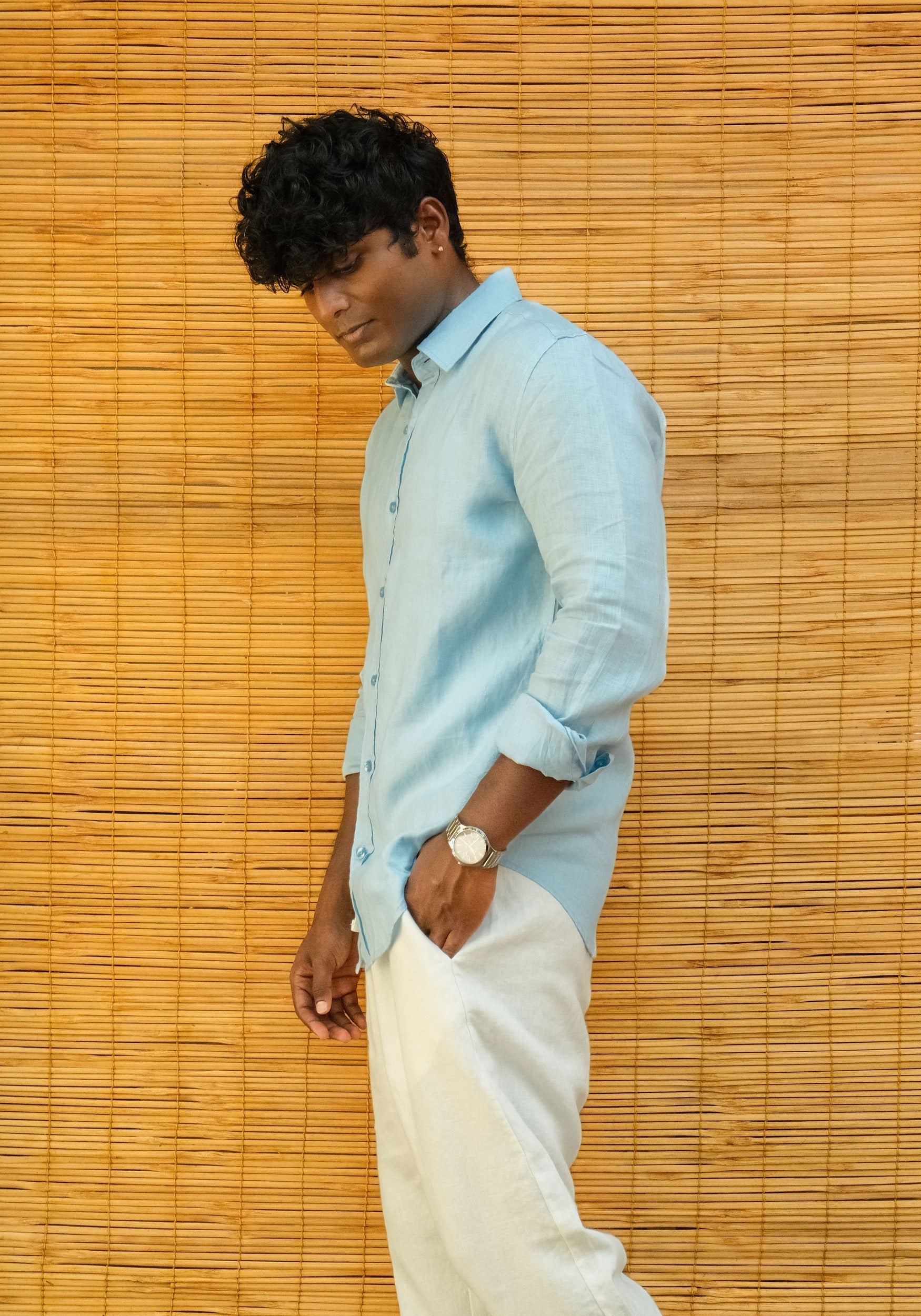Men's Slim Fit Full Sleeve Linen Shirt Sky - view 3